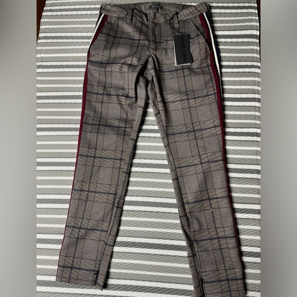 NWT DEAR JOHN Women’s Blair Navy Plaid Print Pants Size 26